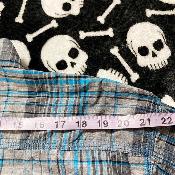 PROJEK RAW Plus-size men's blue grey black plaid shirt ~ 2X XXL short-sleeve top - Picture 11 of 13